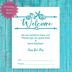Vacation Rental Guest Book Printable | Experience Record for Beach Hotel, Beach Motel, Beach House Rental | Beach Guestbook Logbook