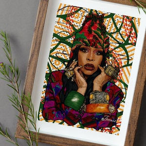 Stunning Erykah Badu Wall Art: Celebrating the Queen of Neo-Soul with Eye-Catching Afrocentric Design