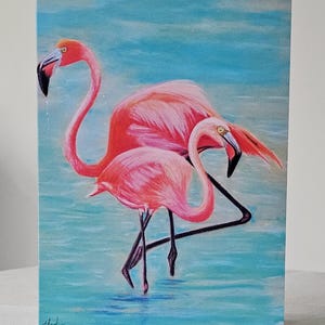 Biglietto fenicottero, biglietto vuoto, biglietto d'arte, biglietto di auguri, biglietto disegnato a mano, biglietto con fauna selvatica, biglietto con fauna selvatica africana, biglietto con uccello, uccello rosa, con cartoncino