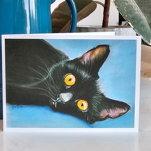 Greetings Card,Black Cat,Blank,Print Drawing, Art