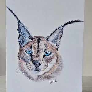 Biglietto di auguri con gatto Caracal, biglietto vuoto, biglietto d'arte, biglietto di auguri, biglietto disegnato a mano, biglietto con fauna selvatica, biglietto con fauna selvatica africana, biglietto con animale, BigCat, con biglietto
