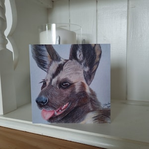Biglietto con cane dipinto africano selvatico, biglietto vuoto, biglietto d'arte, biglietto di auguri, biglietto disegnato a mano, biglietto con fauna selvatica, biglietto con fauna selvatica africana, biglietto con animali