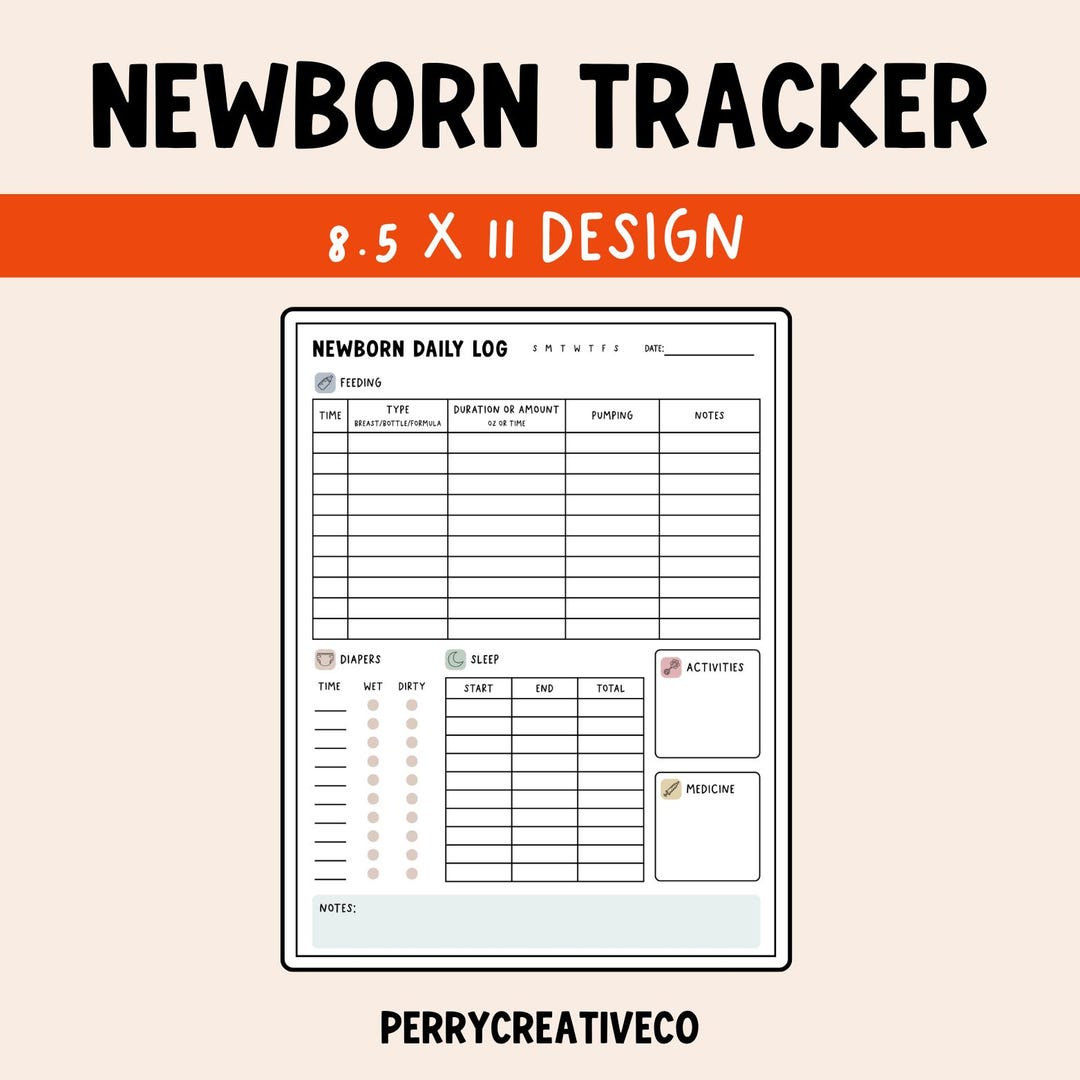 Printable Newborn Daily Tracker | Baby Feeding, Diaper, and Sleep Log ...