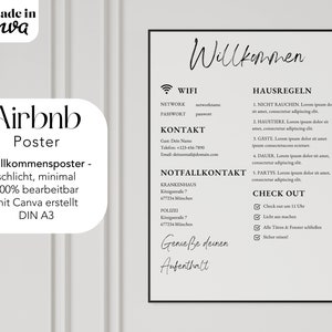 Plakat A3 Szablon znaku powitalnego Airbnb | Znak instrukcji wynajmu Airbnb | Szablon znaku Wi-Fi Airbnb | 100% edytowalne