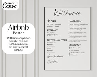 A3 Poster Airbnb Welcome Sign Template | Airbnb Rental Check Out Instruction Sign | Airbnb WIFI Sign Template | 100% editable