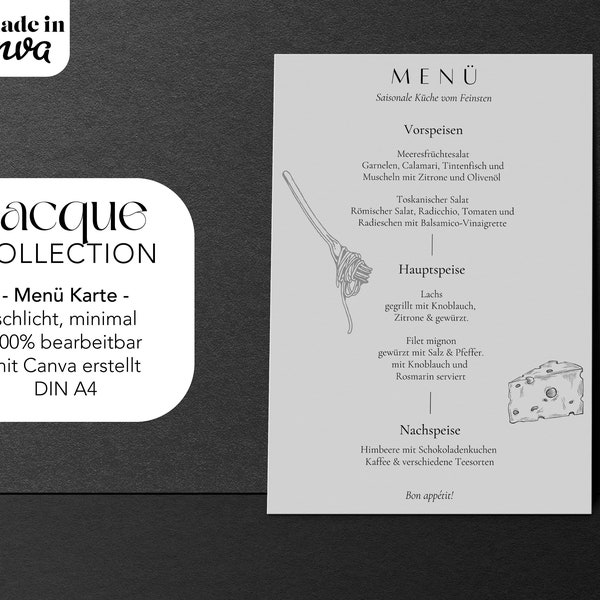 Colección Jacque - Plantillas de menú, Menú editable de Canva, Menú de restaurante imprimible - Plantilla de menú