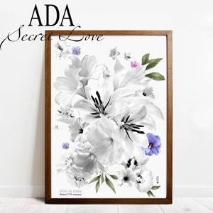 Ice Flower Vol.2 - Ice Flowers, Art Print, Art Print, Digital Art, White Flowers, Flower Bouquet with Color Accents