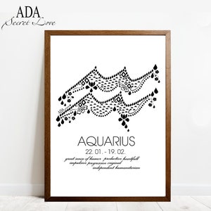 Horoscope Art Print - Zodiac Sign Aquarius, Digital Art, Black and White, Premium Print on Semi-Matte Paper