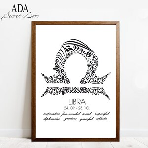 Stampa artistica - Segno zodiacale Bilancia, Arte digitale, Bianco e nero, Poster in carta opaca di qualità museale