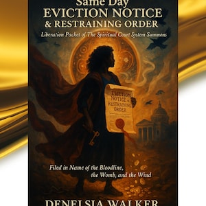 May include: Book cover with the title "Same Day Eviction Notice & Restraining Order." The image features a silhouetted figure holding a document, with text that reads "Eviction Notice & Restraining Order." The author's name, Denelsia Walker, is at the bottom.