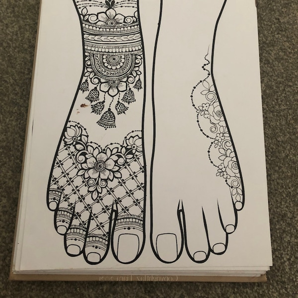 Henna Hand Feet Templates - Indian Asian Mehndi Henna Look Book Draw Design Book Foot/Feet Template