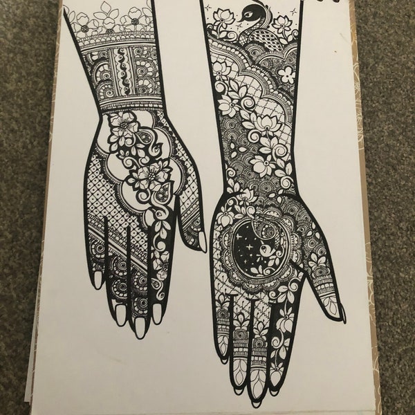 Henna Hand Arm Templates - Indian Asian Mehndi Henna Look Book Draw Design Book Hand Template