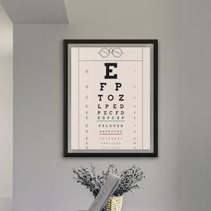 Eye Chart Poster - Minimal Neutral Artwork Print, Vintage Eye Doctor Picture, Beige Background, Black Lines, Simple Neutral Colors, Eye Test