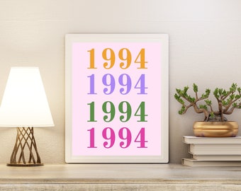 1994 Retro Poster - 90s Year Stamp Decor - Entryway , Apartment Decoration - Digital Download - Printable - Trendy 90s Unique Wall Art