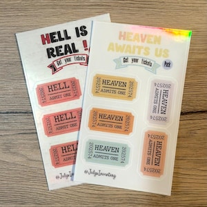 Heaven or Hell Ticket Stickers One Way Ticket Sticker Pack, Admit One Tickets, Aesthetic Scrapbook Stickers & Bible Journal Stickers
