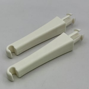 May include: Two white plastic handles with a hook on one end and a latch on the other end.