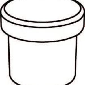 May include: A simple black and white line drawing of a cylindrical container with a lid. The object features a thick, rounded rim at the top and a straight-sided body, presented as a clean, minimalist graphic icon with bold outlines.