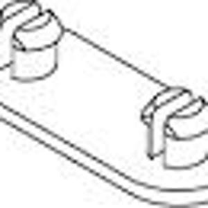 May include: A black and white line drawing of an elongated oval plate featuring two cylindrical posts positioned at opposite ends. Each post is topped with a flat, horizontal bar that extends across the top, creating a distinct mechanical fastener component.