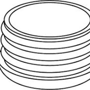 May include: A black and white line drawing of a cylindrical object featuring a series of horizontal, parallel ridges or threads along its side. The object has a flat, circular top surface and a slightly wider, rounded base, depicted in a simple style.
