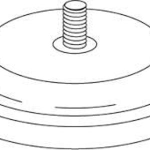 May include: A black and white line drawing of a circular mounting base featuring a central threaded metal stud. The object has a stepped, tiered profile with a wider base section and a narrower top section, rendered in a simple, clean graphic style.