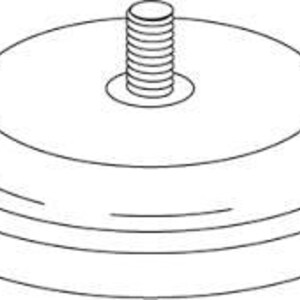 May include: A black and white line drawing of a circular mounting base featuring a central threaded metal stud. The object has a stepped, tiered profile with a wider base section and a narrower top section, rendered in a simple, clean graphic style.