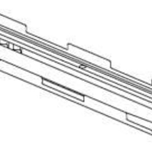 May include: A black and white line drawing of a long, rectangular metal component featuring a series of evenly spaced rectangular cutouts along the bottom edge and a notched top flange, presented in a technical perspective view.