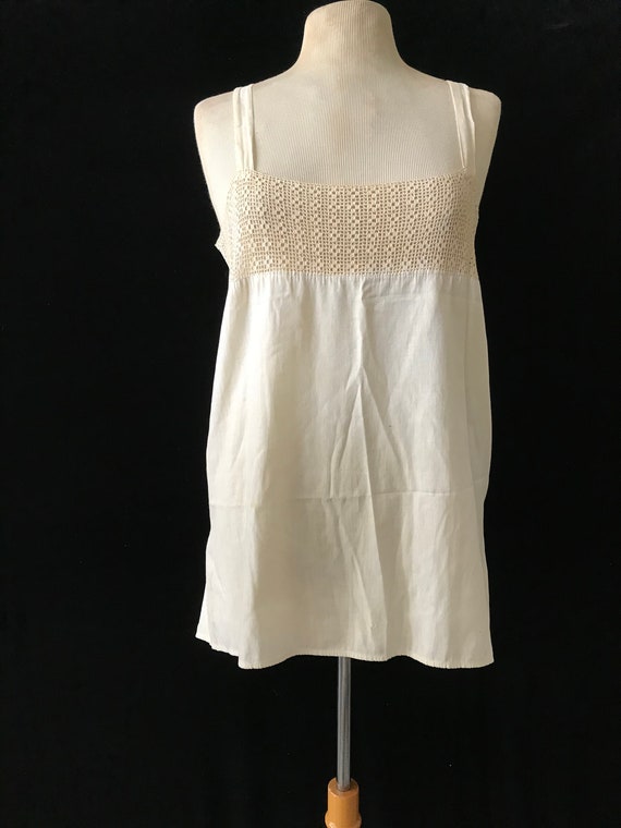 Vintage cotton sleeveless shirt with crochet bodic