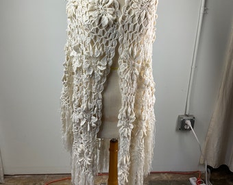 Vintage Hand Crocheted shawl with fringe