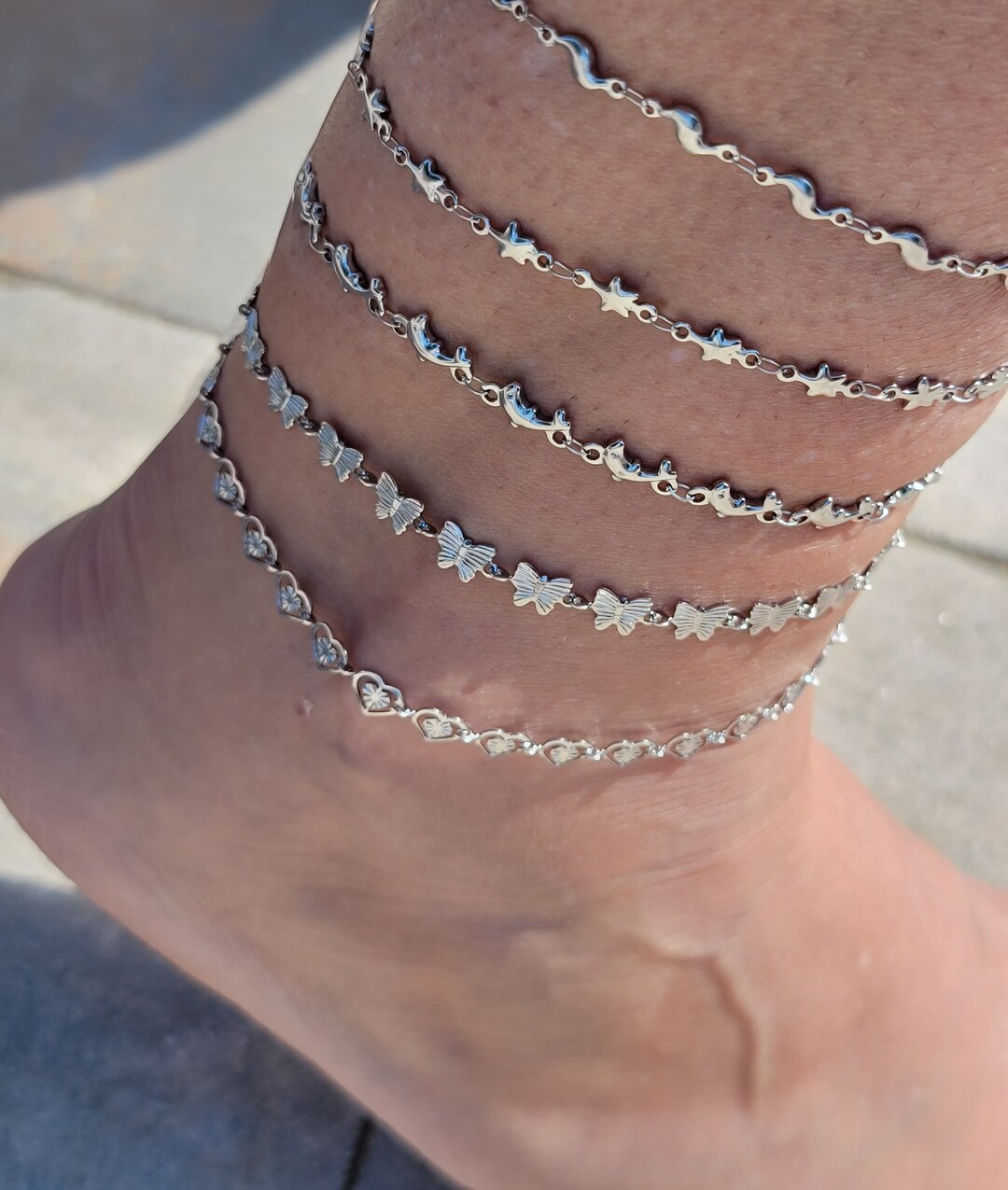 Stainless Steel ANKLETS, Silver Stackable Chains, Birthday, Mother's