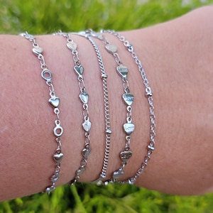 BRACELETS-Stainless Steel Silver Stackable, Heart, Paperclip Chain, XO Chain, Everyday Wear, Birthday Gift, Mother&#39;s, Simple, BULK, Present