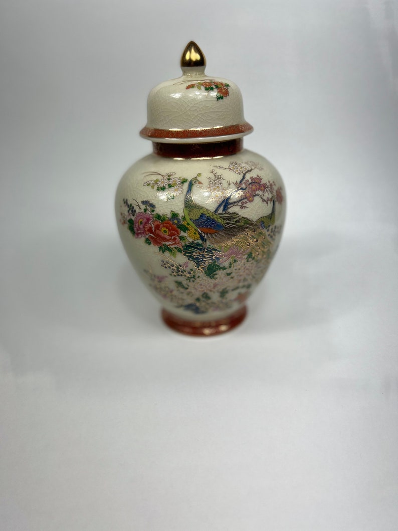 Vintage Satsuma Japan Peacock Vase With Lid Arnart Imports Etsy
