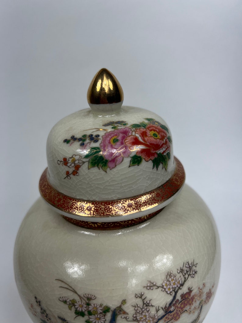 Vintage Satsuma Japan Peacock Vase With Lid Arnart Imports Etsy