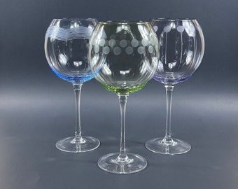 Crystal Wine Glasses, Stemware, Mikasa Cheers Pastel Wine Glasses, Balloon Wine Glasses, Mikasa Crystal, Blown Glass, Set of Glasses, Gift