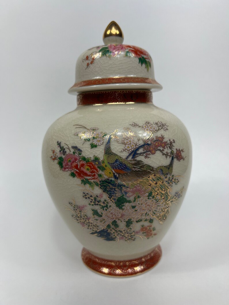 Vintage Satsuma Japan Peacock Vase With Lid Arnart Imports Etsy