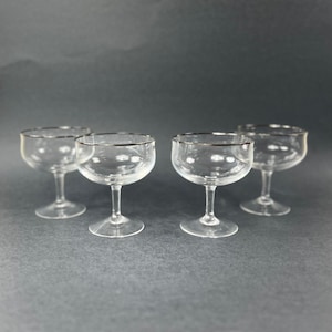Vintage Platinum Rim Champagne Coupes: Elegant Crystal Stemware, Set of 4