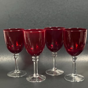 Wine Glasses, Vintage, Ruby Red Wine Glasses, Colored Stemware, Set of Glasses, Cocktail Glasses, Gift
