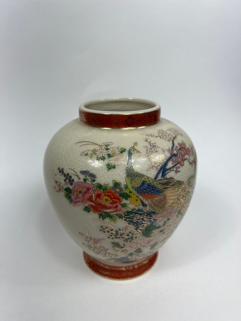 Vintage Satsuma Japan Peacock Vase With Lid Arnart Imports Etsy