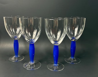 Vintage, Stemware, Sasaki Style Light Blue Water Goblets, Cocktail Glasses, Water Glasses, Martini Glasses, Cobalt Blue, Gift