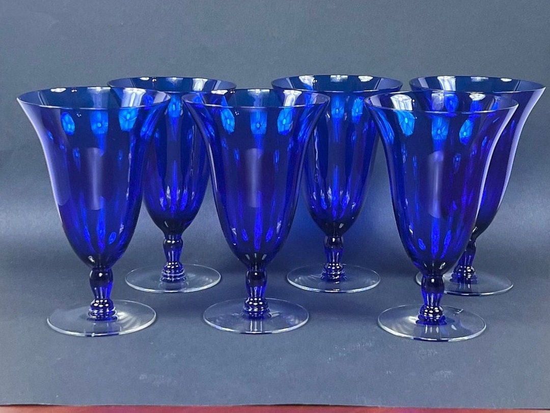 Vintage Iced Tea Glasses, Stemware, Cobalt Blue Iced Tea Glasses, Pair