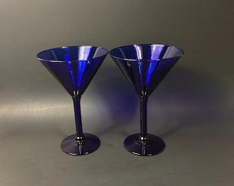 Vintage, Stemware, Pier 1 Imports Cobalt Blue Martini Glasses, Cocktail Glasses, Toasting Glasses, Colored Stemware, Gift