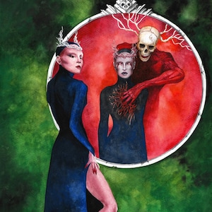 Specchio Specchio - Dipinto acquerello originale, pezzo unico surreale dark fantasy horror