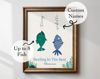 Custom Father&#39;s Day Present, Personalized Dad Print, Unique Gift for Him, Fishing Theme for Dad, Family Keepsake Wall Art, Gift for Grandpa