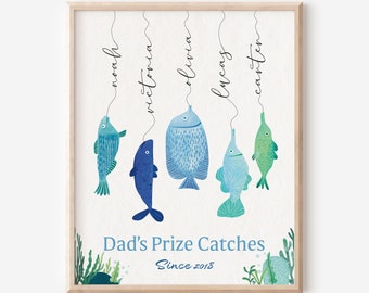 Personalized Father&#39;s Day Gift, Unique Present for Dad, Customizable Father&#39;s Day Wall Art, Dad&#39;s Best Catch Fishing Gift, Dad Family Print