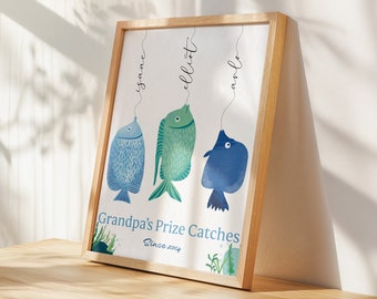 Personalized Father&#39;s Day Gift, Unique Present for Dad, Customizable Father&#39;s Day Wall Art, Dad&#39;s Best Catch Fishing Gift, Dad Family Print