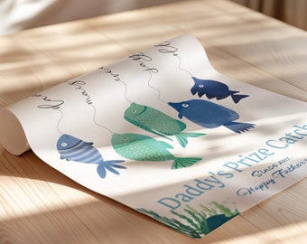 Editable Father&#39;s Day Fish Poster: Personalized Kid&#39;s Names, DIY Fishing Theme Gift Printable Digital Download Gift for Dad Papa Grandpa