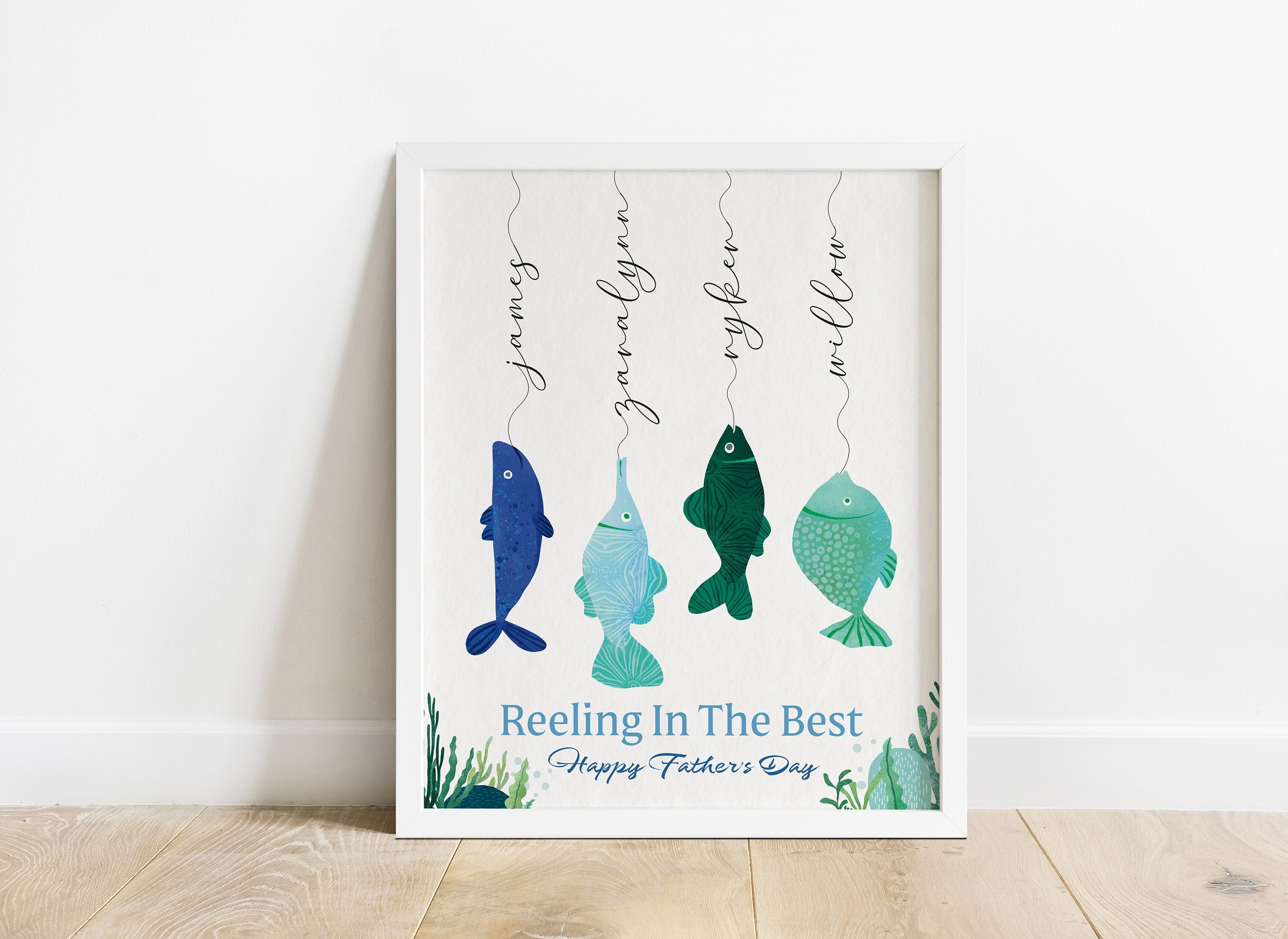 Personalized Father's Day Gift, Unique Present for Dad, Customizable Father's Day Wall Art, Dad's Best Catch Fishing Gift, Dad Family Print