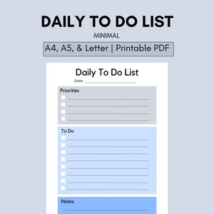 Daily To Do List Blue Version Printable PDF, Task Checklist, Productivity Planner, Daily Schedule, Aesthetic, Minimalist, A4, A5, US Letter
