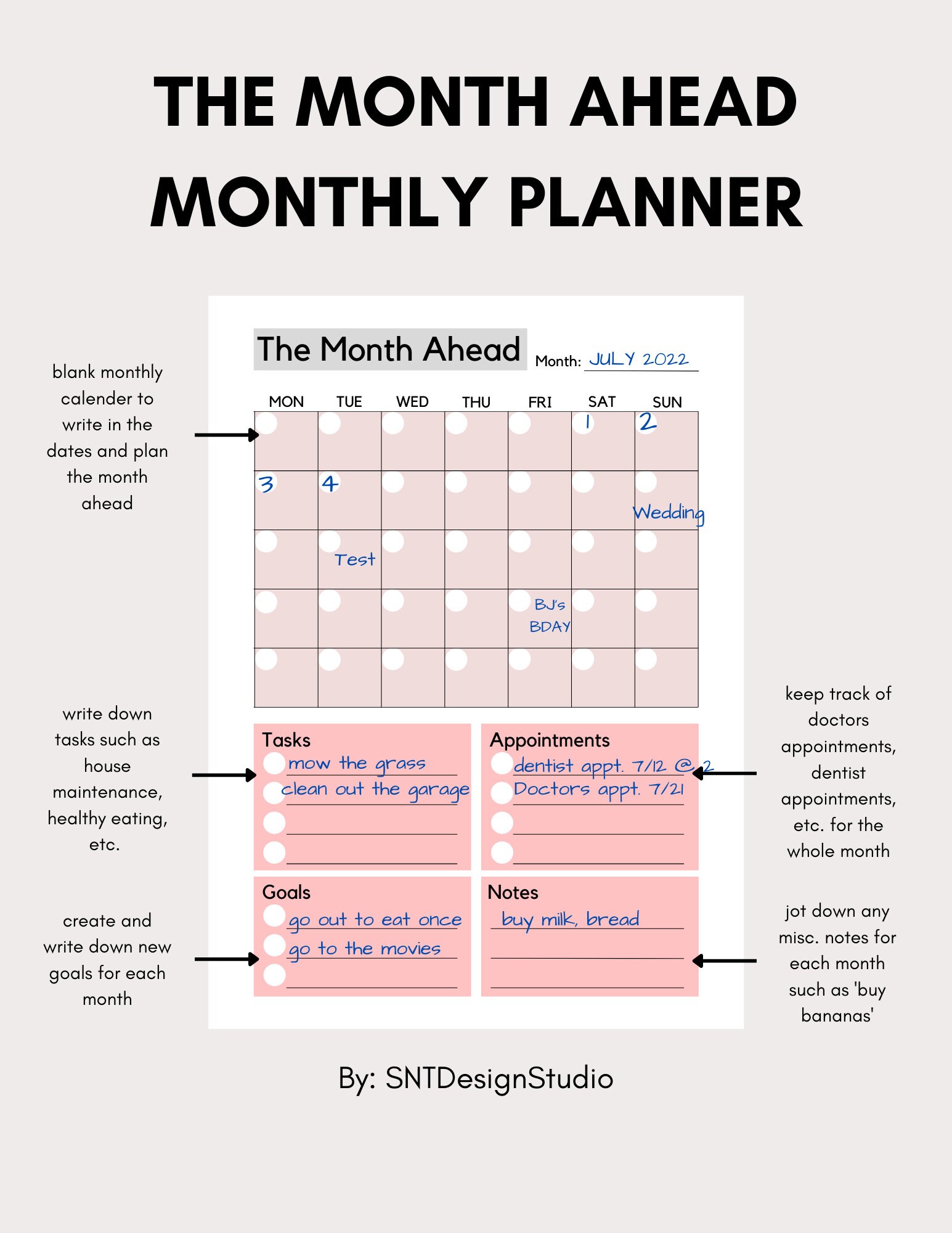 Daily Weekly and Monthly Planner Printable PDF, Daily Organizer, Weekly ...