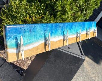 Epoxy Ocean Coat Rack: Coastal Outdoor Towel & Beach Decor