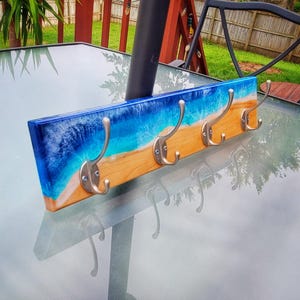 Beach Rack Plastic Epoxy Ocean Coat Rack – Handmade Beach Wall Hook Rack for Entryway or ...